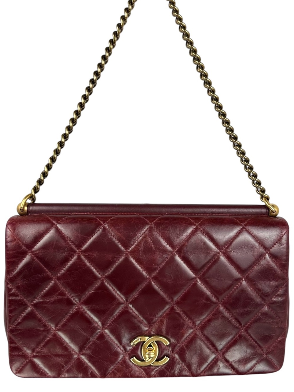 CHANEL Burgundy Quilted Calfskin CC Flap Shoulder Bag Gold Chain 23 Series